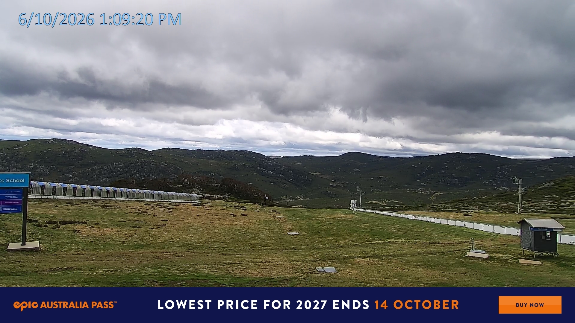 Falls Creek Mouse Trap snow cam captured at 6 October 2026 at 1:10 pm AEDT