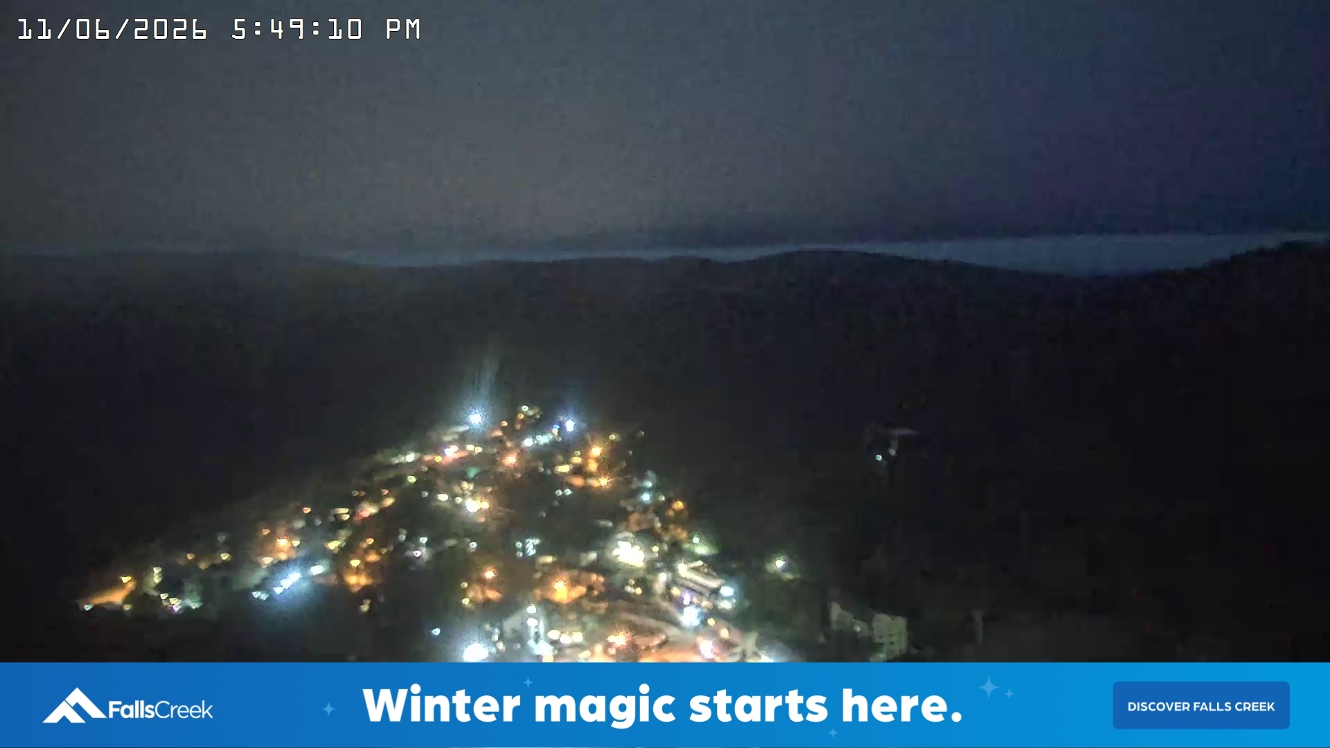 Falls Creek Village View snow cam captured at 11 June 2026 at 5:50 pm AEST