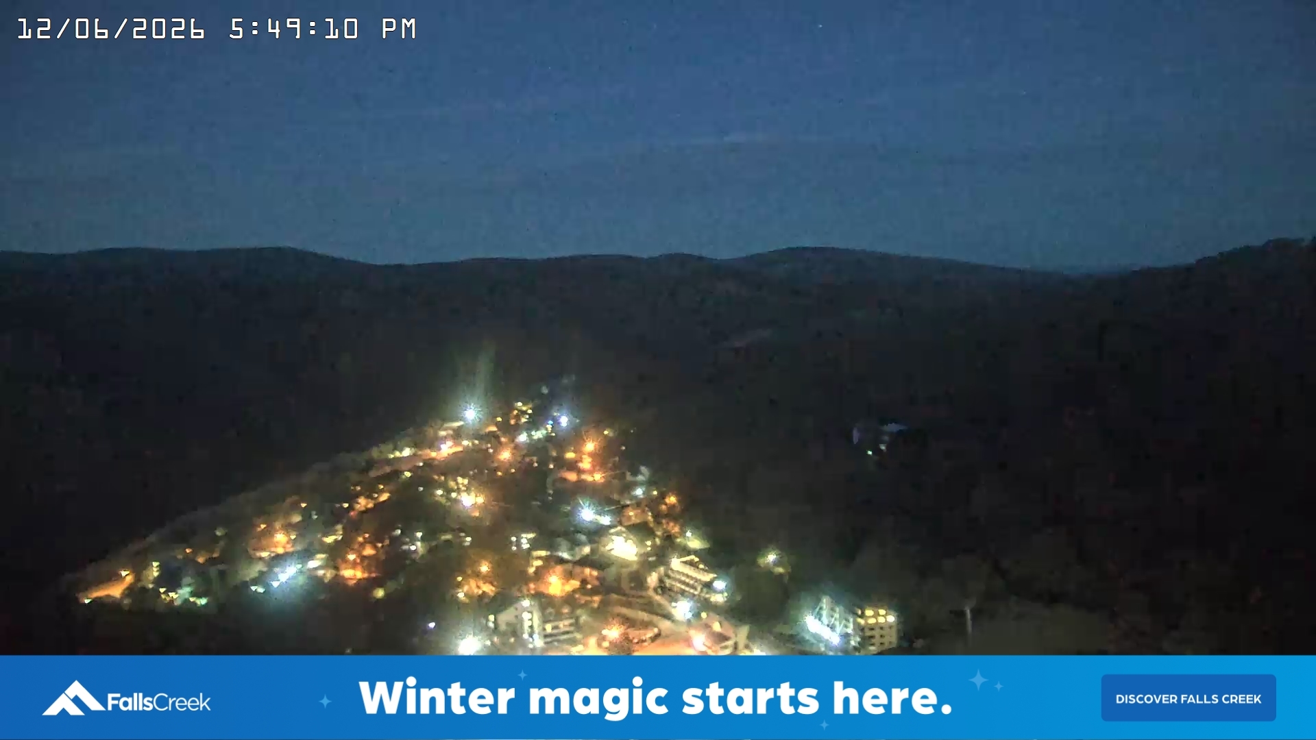 Falls Creek Village View snow cam captured at 12 June 2026 at 5:52 pm AEST