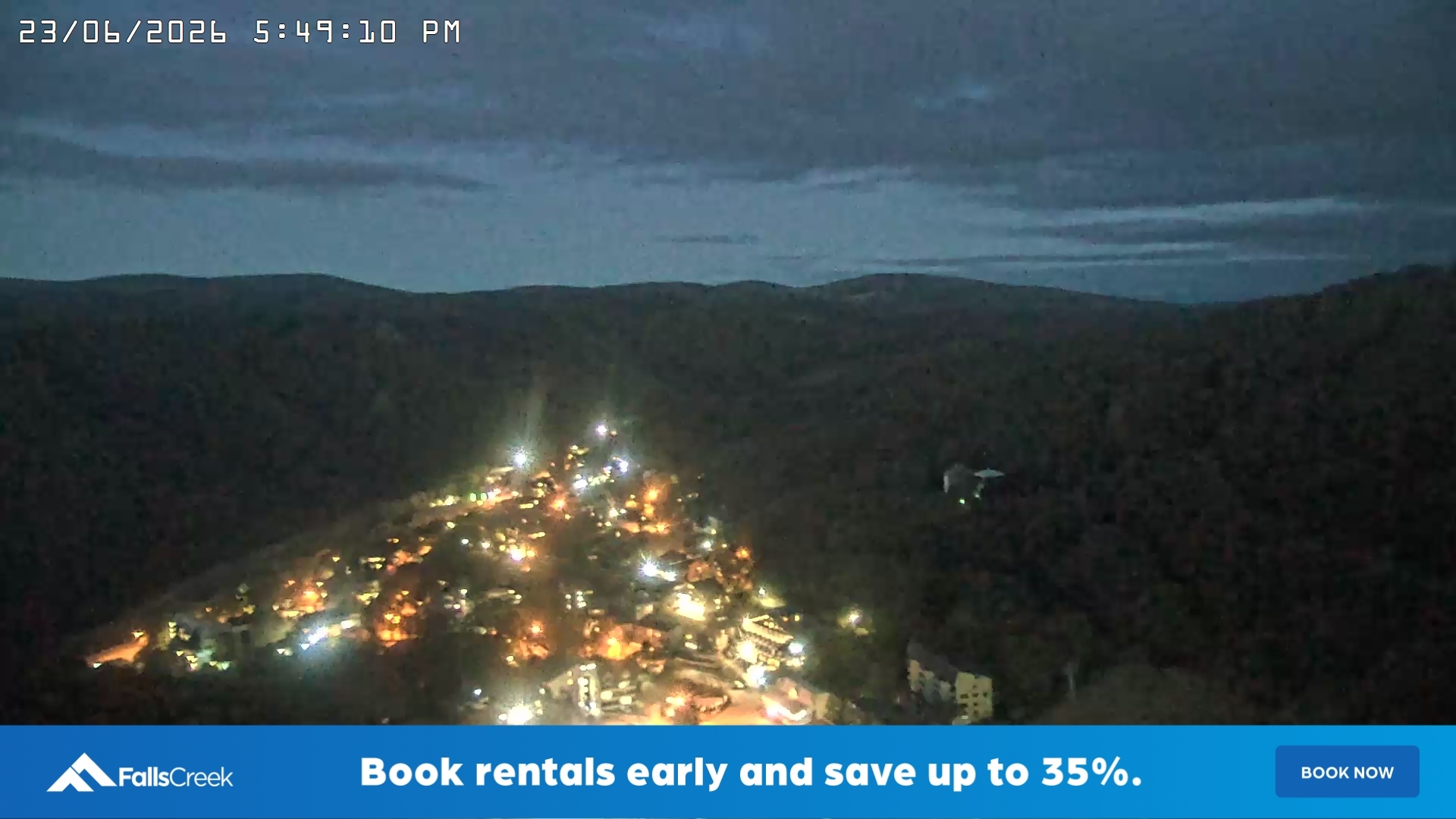 Falls Creek Village View snow cam captured at 23 June 2026 at 5:52 pm AEST