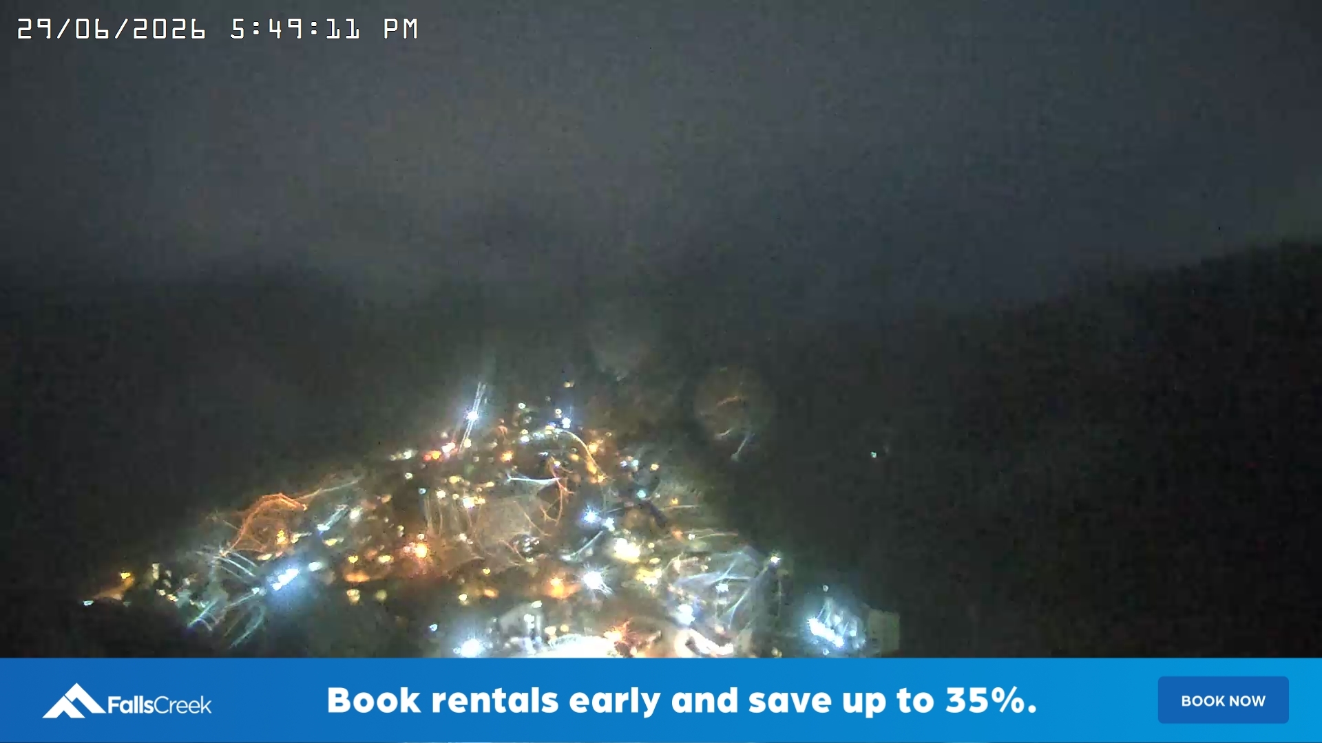 Falls Creek Village View snow cam captured at 29 June 2026 at 5:54 pm AEST
