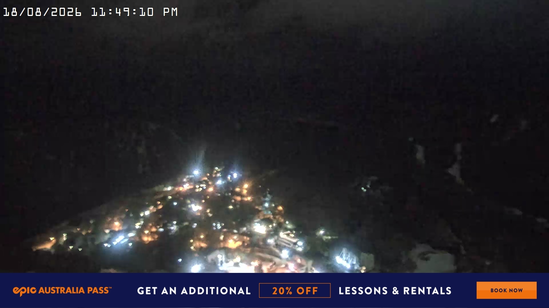 Falls Creek Village View snow cam captured at 18 August 2026 at 11:58 pm AEST