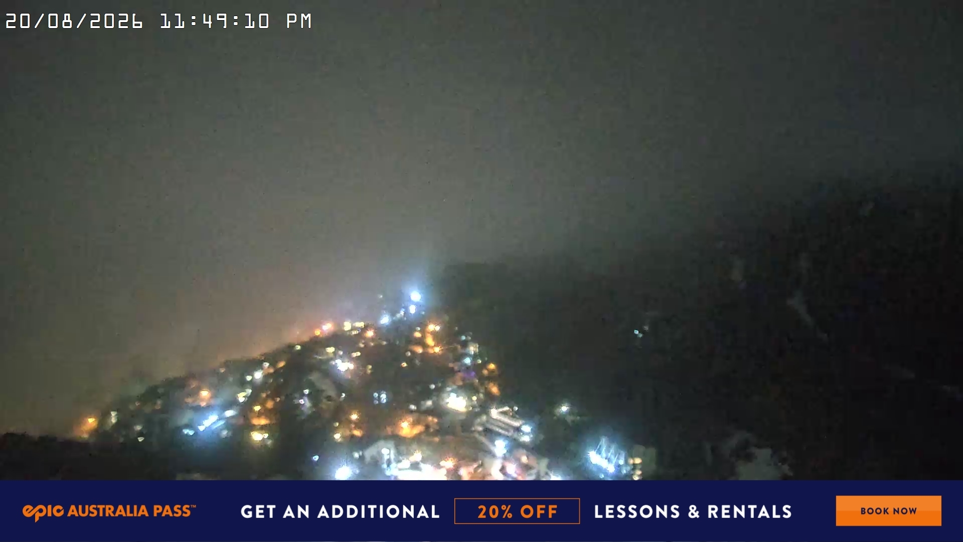 Falls Creek Village View snow cam captured at 20 August 2026 at 11:51 pm AEST