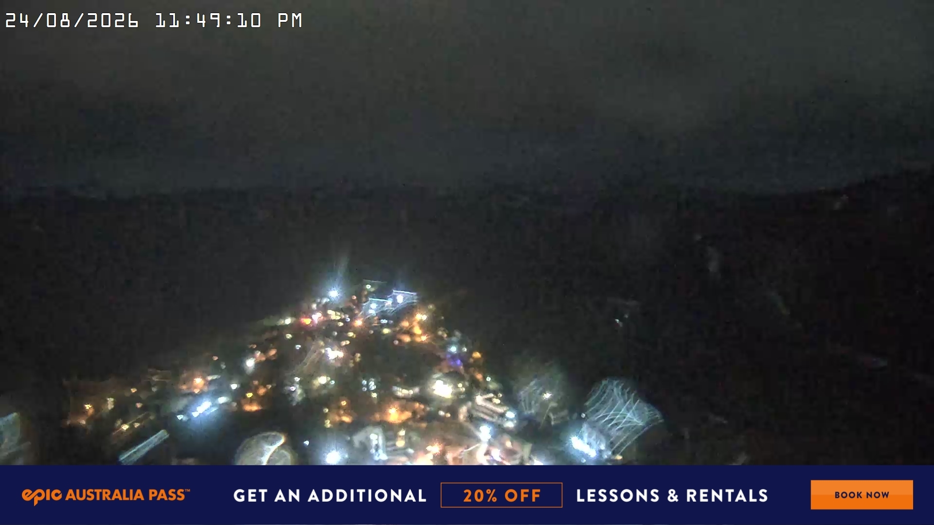 Falls Creek Village View snow cam captured at 24 August 2026 at 11:55 pm AEST