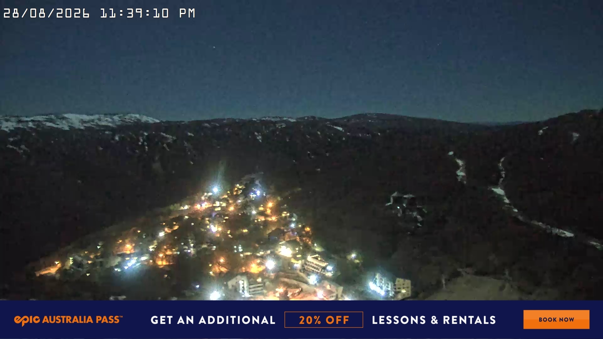 Falls Creek Village View snow cam captured at 28 August 2026 at 11:49 pm AEST