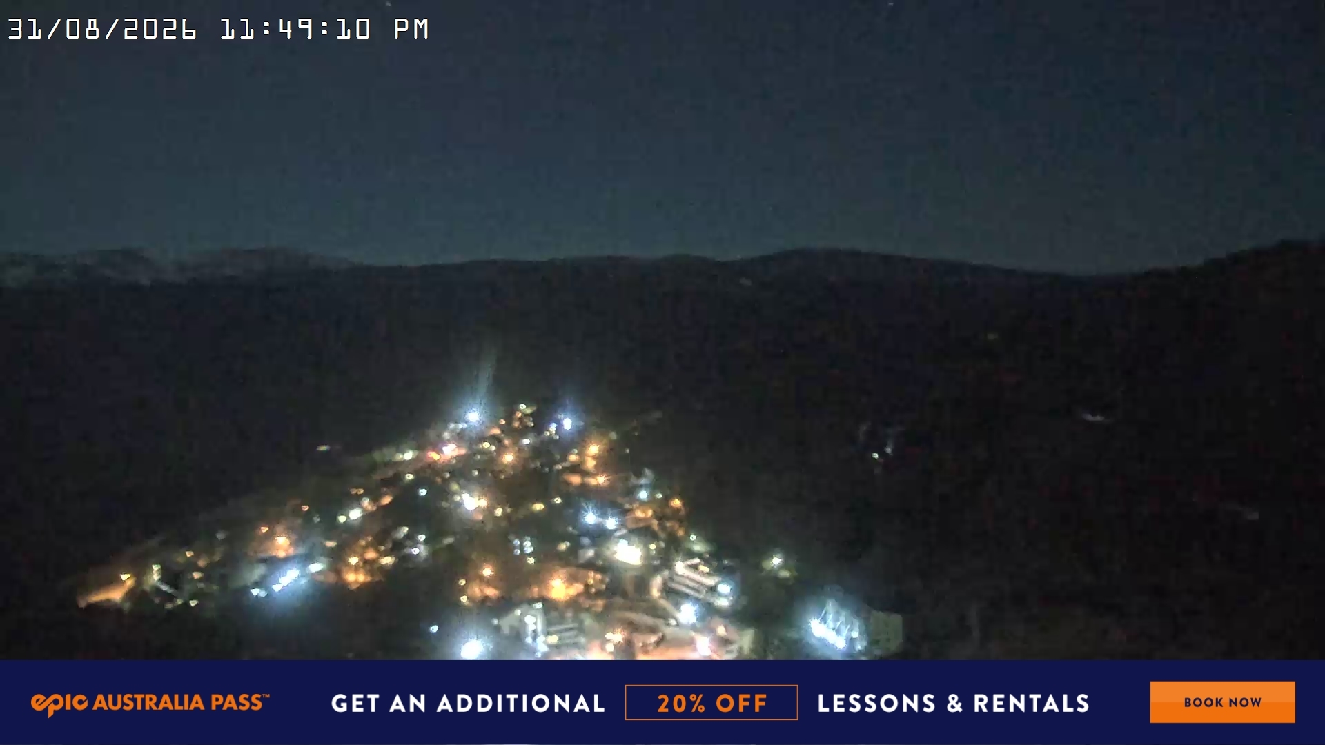 Falls Creek Village View snow cam captured at 31 August 2026 at 11:52 pm AEST
