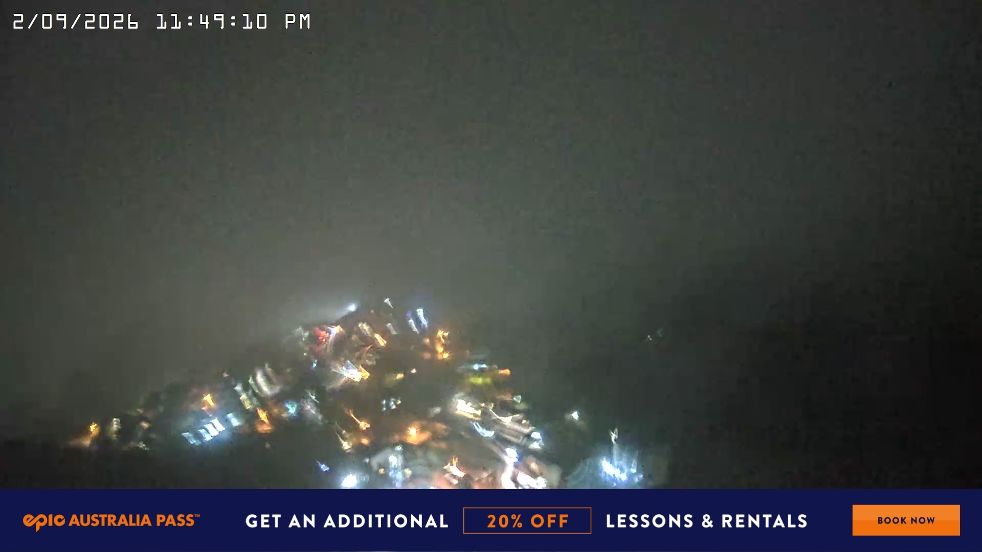 Falls Creek Village View snow cam captured at 2 September 2026 at 11:56 pm AEST