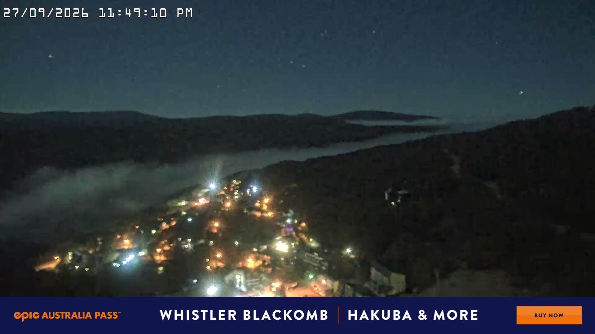 Falls Creek Village View snow cam captured at 27 September 2026 at 11:54 pm AEST