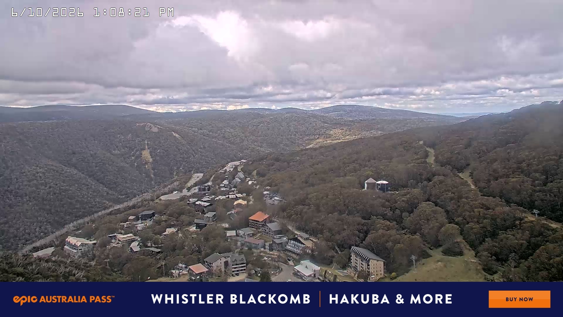 Falls Creek Village View snow cam captured at 6 October 2026 at 1:10 pm AEDT