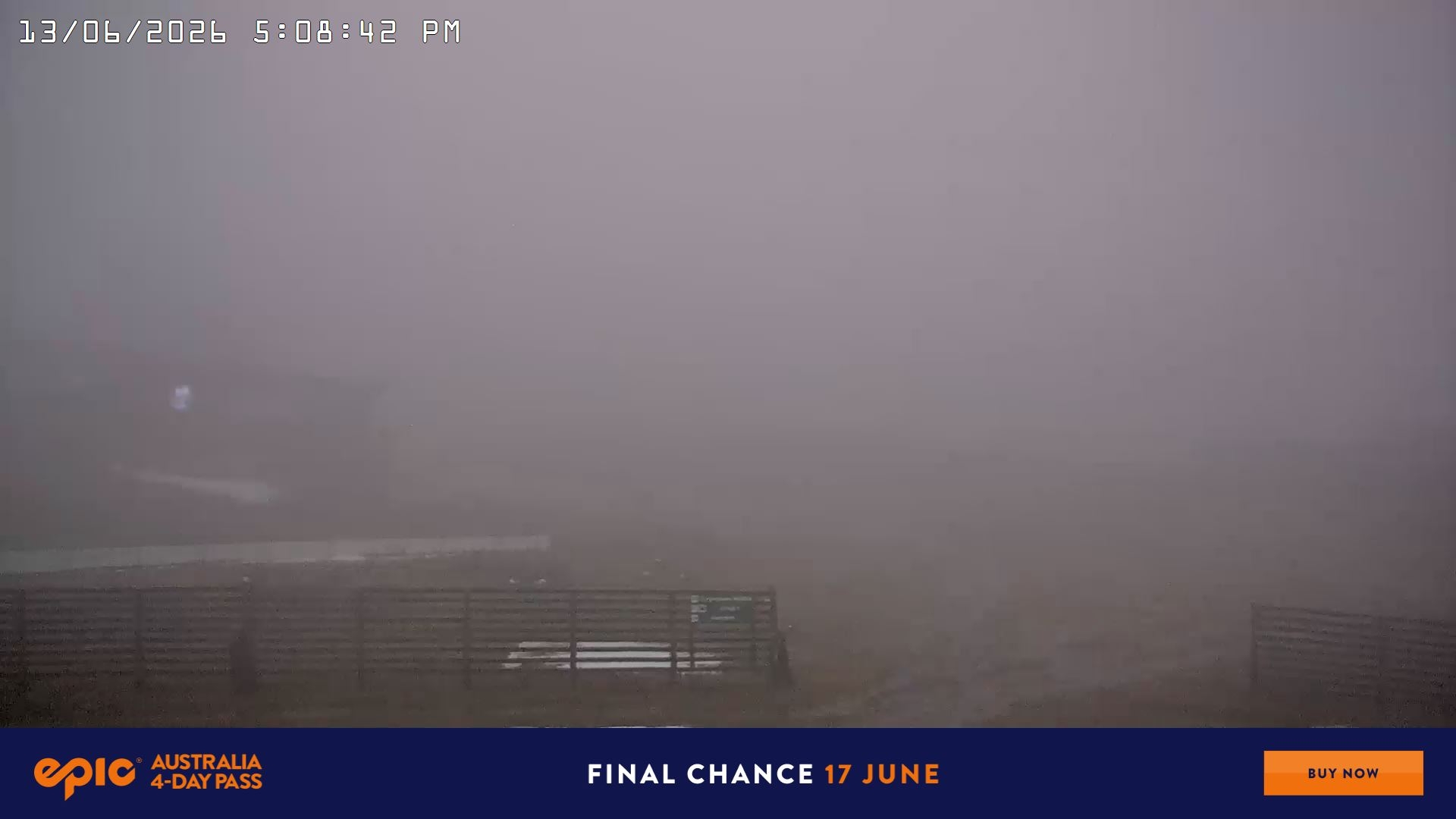 Falls Creek Cloud 9 snow cam captured at 13 June 2026 at 5:10 pm AEST