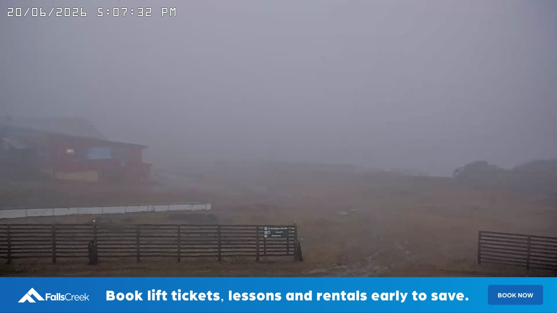 Falls Creek Cloud 9 snow cam captured at 20 June 2026 at 5:12 pm AEST