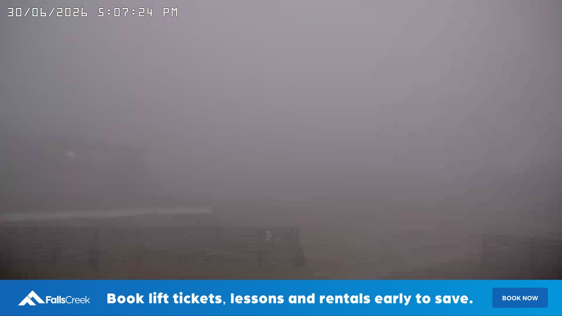 Falls Creek Cloud 9 snow cam captured at 30 June 2026 at 5:10 pm AEST