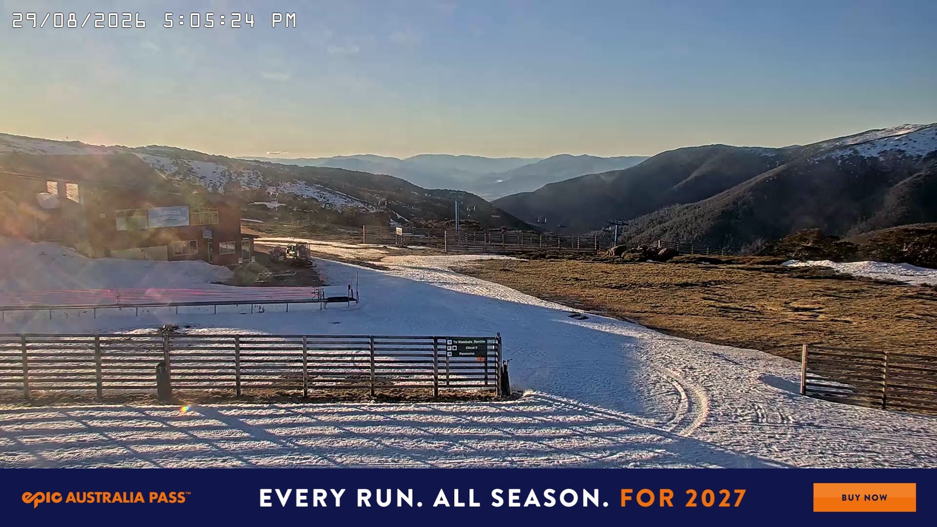 Falls Creek Cloud 9 snow cam captured at 29 August 2026 at 5:11 pm AEST