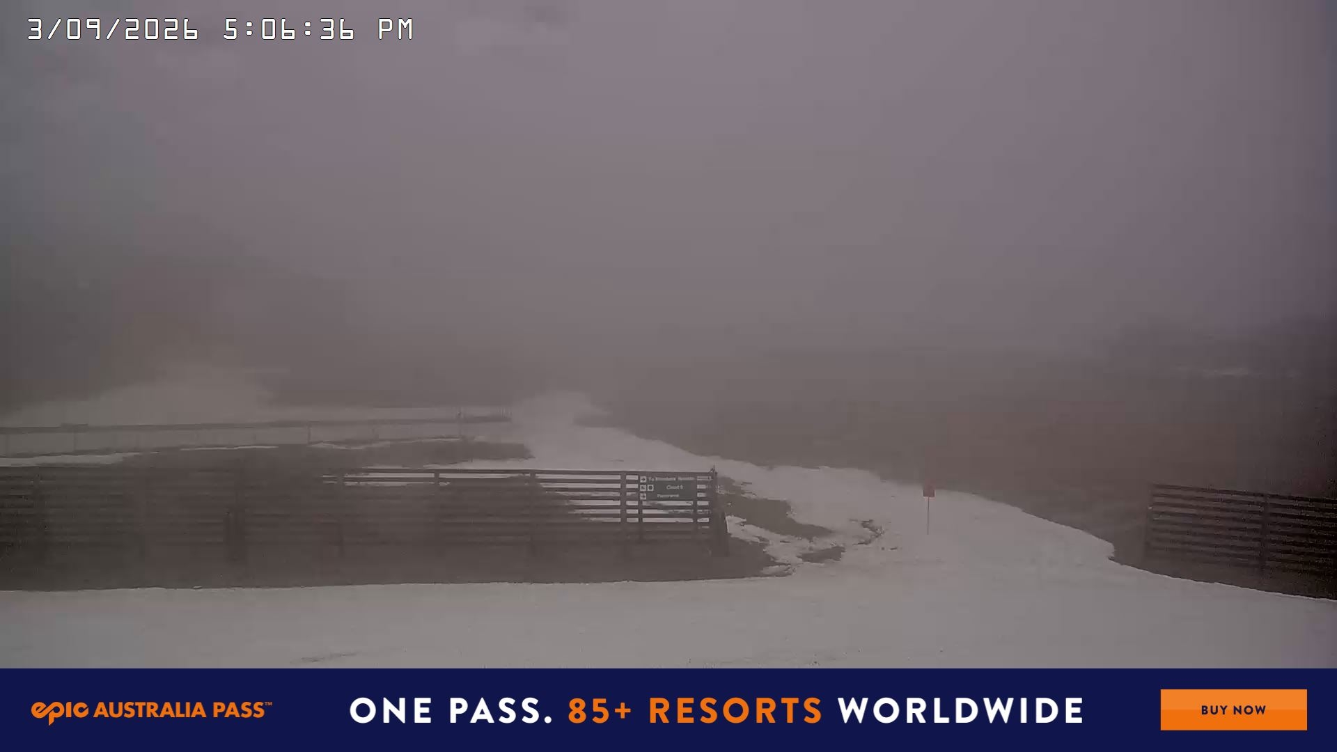 Falls Creek Cloud 9 snow cam captured at 3 September 2026 at 5:14 pm AEST
