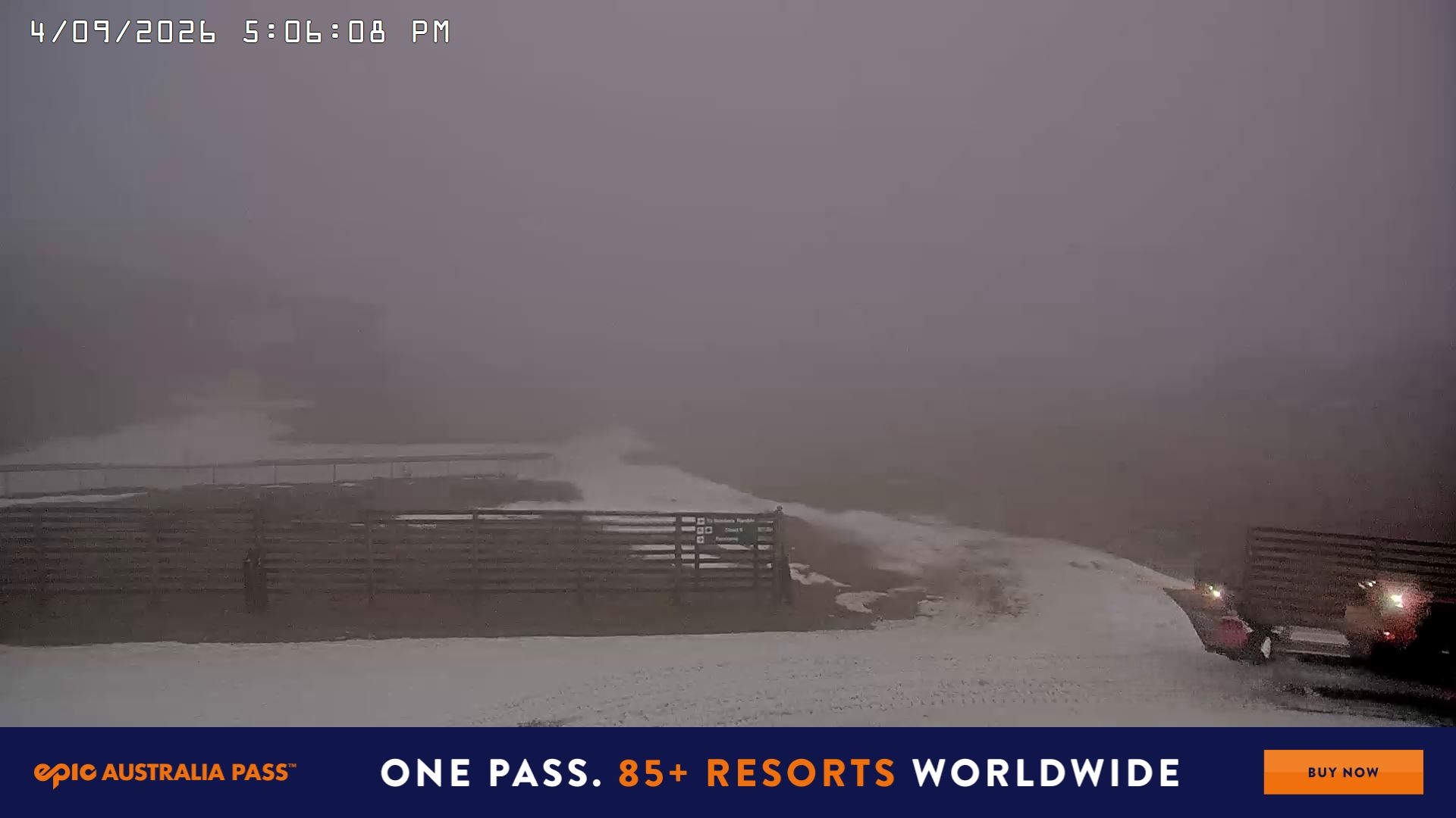 Falls Creek Cloud 9 snow cam captured at 4 September 2026 at 5:15 pm AEST