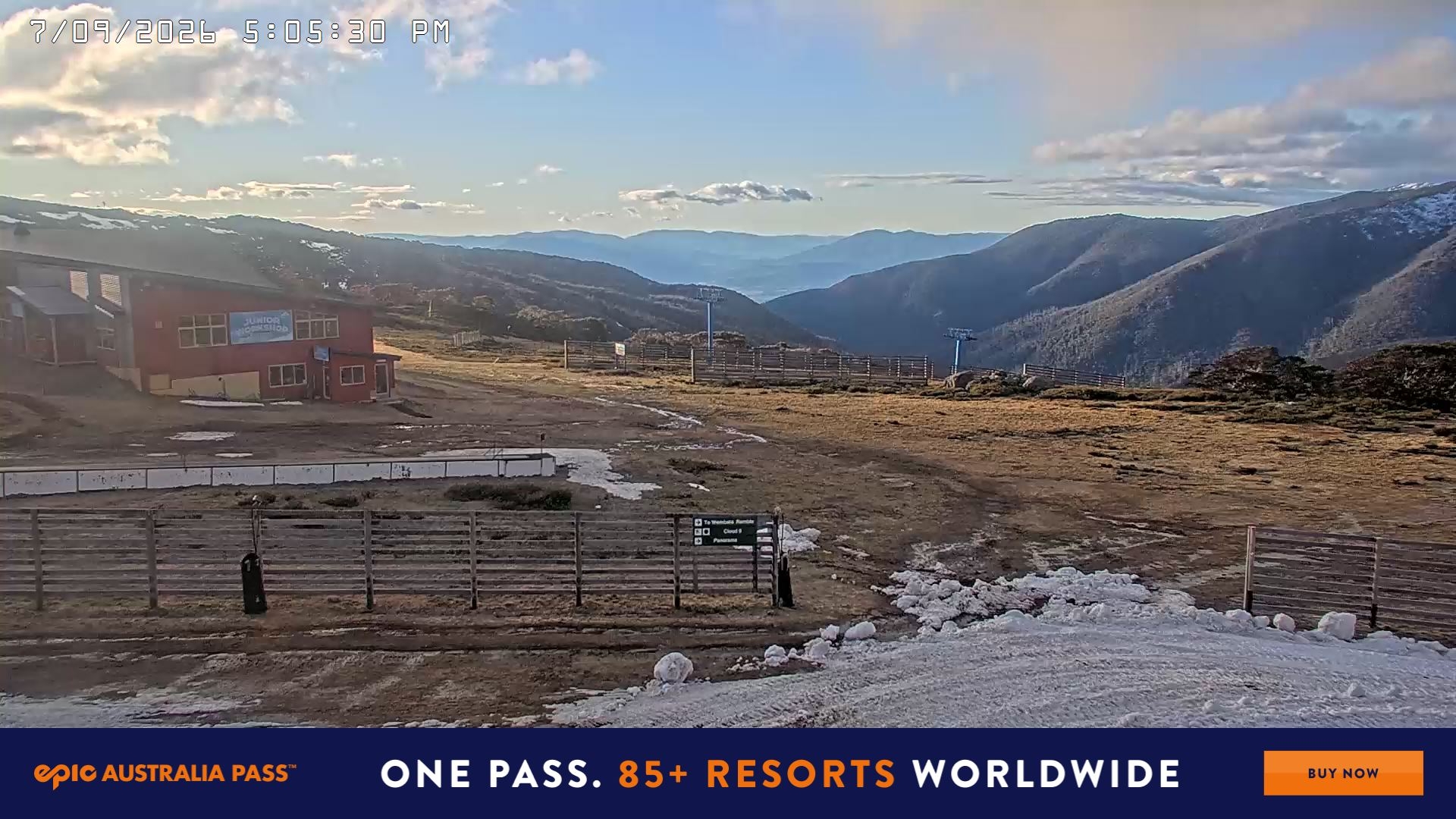 Falls Creek Cloud 9 snow cam captured at 7 September 2026 at 5:10 pm AEST