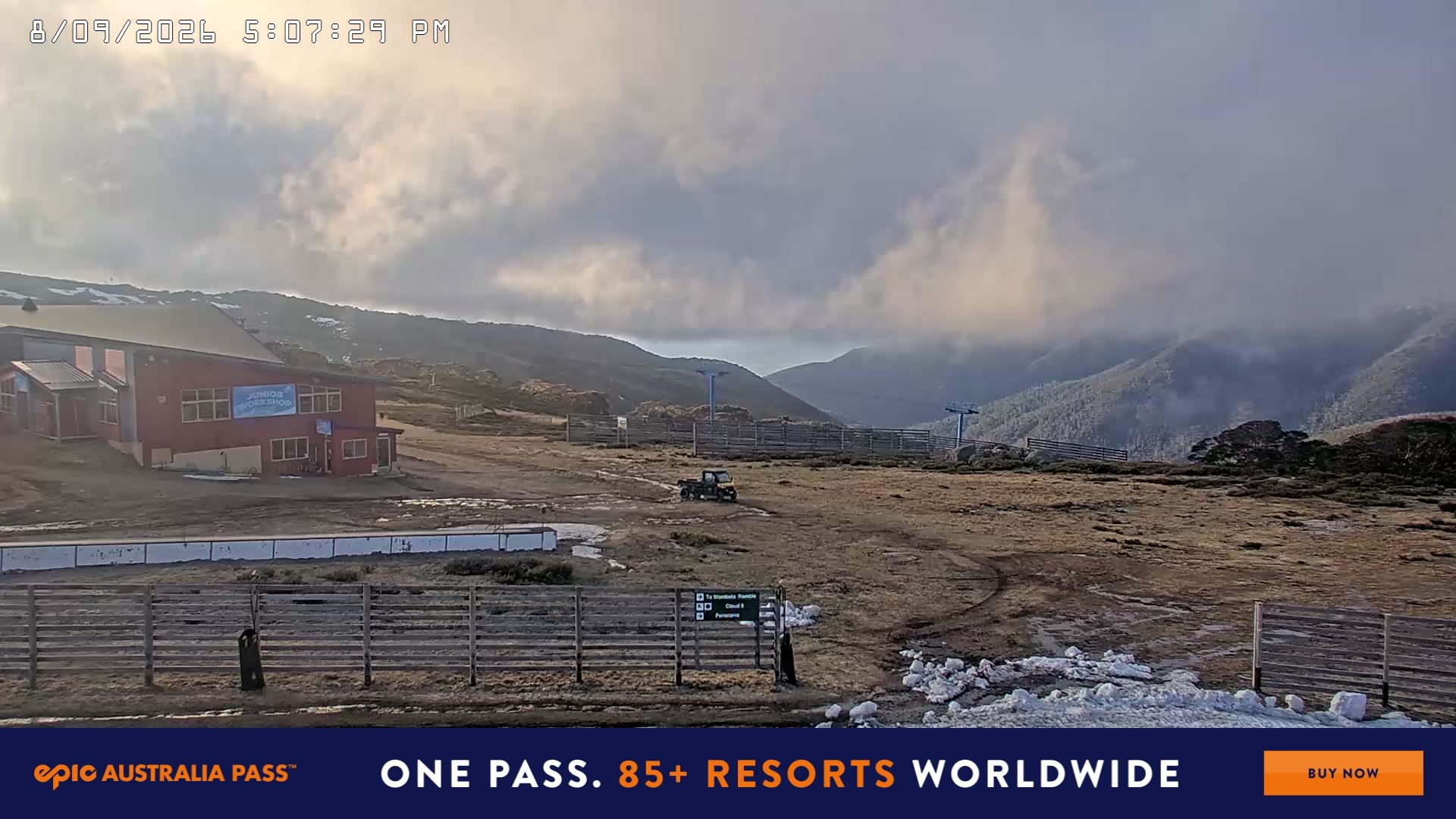 Falls Creek Cloud 9 snow cam captured at 8 September 2026 at 5:18 pm AEST