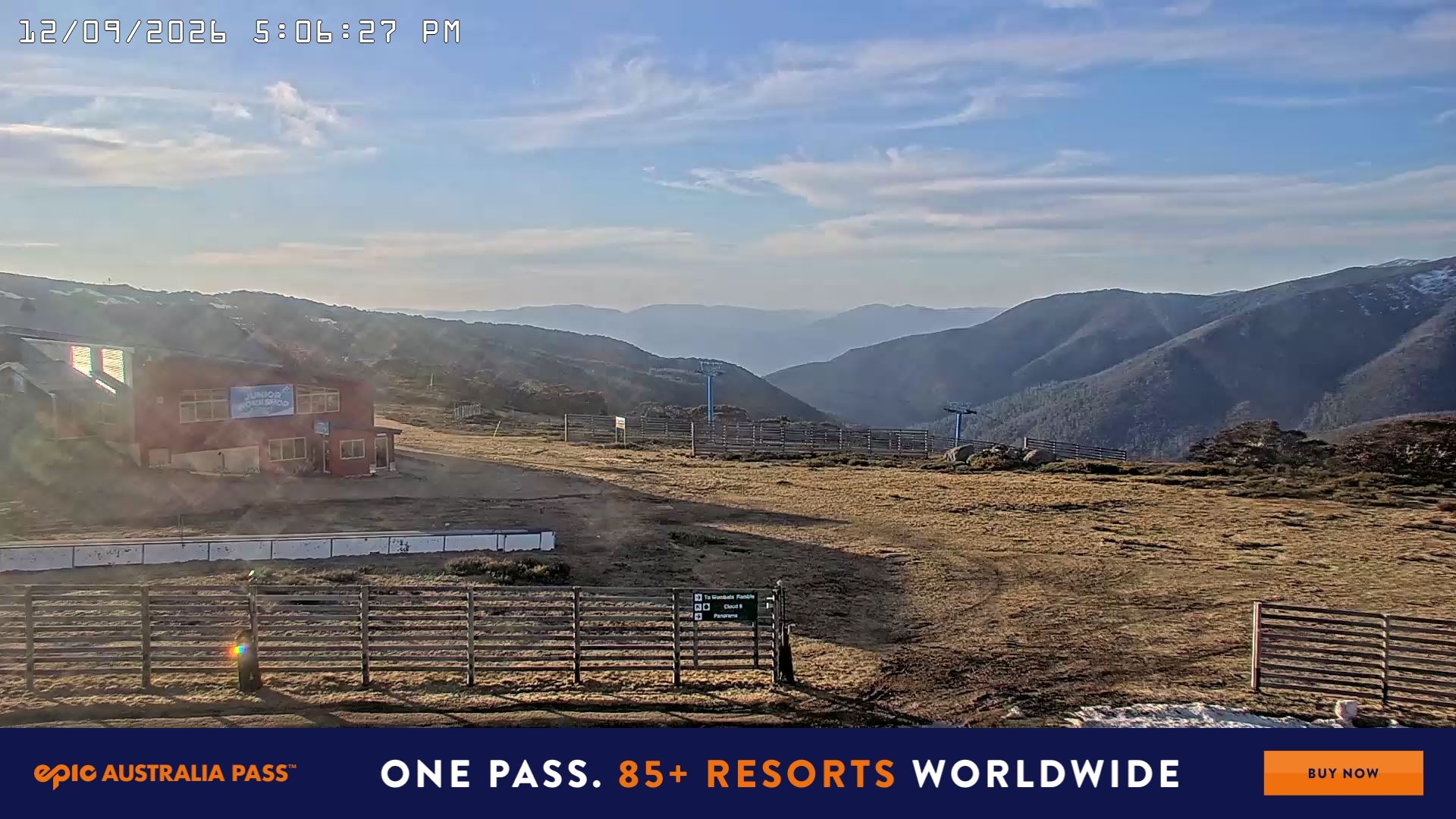 Falls Creek Cloud 9 snow cam captured at 12 September 2026 at 5:14 pm AEST