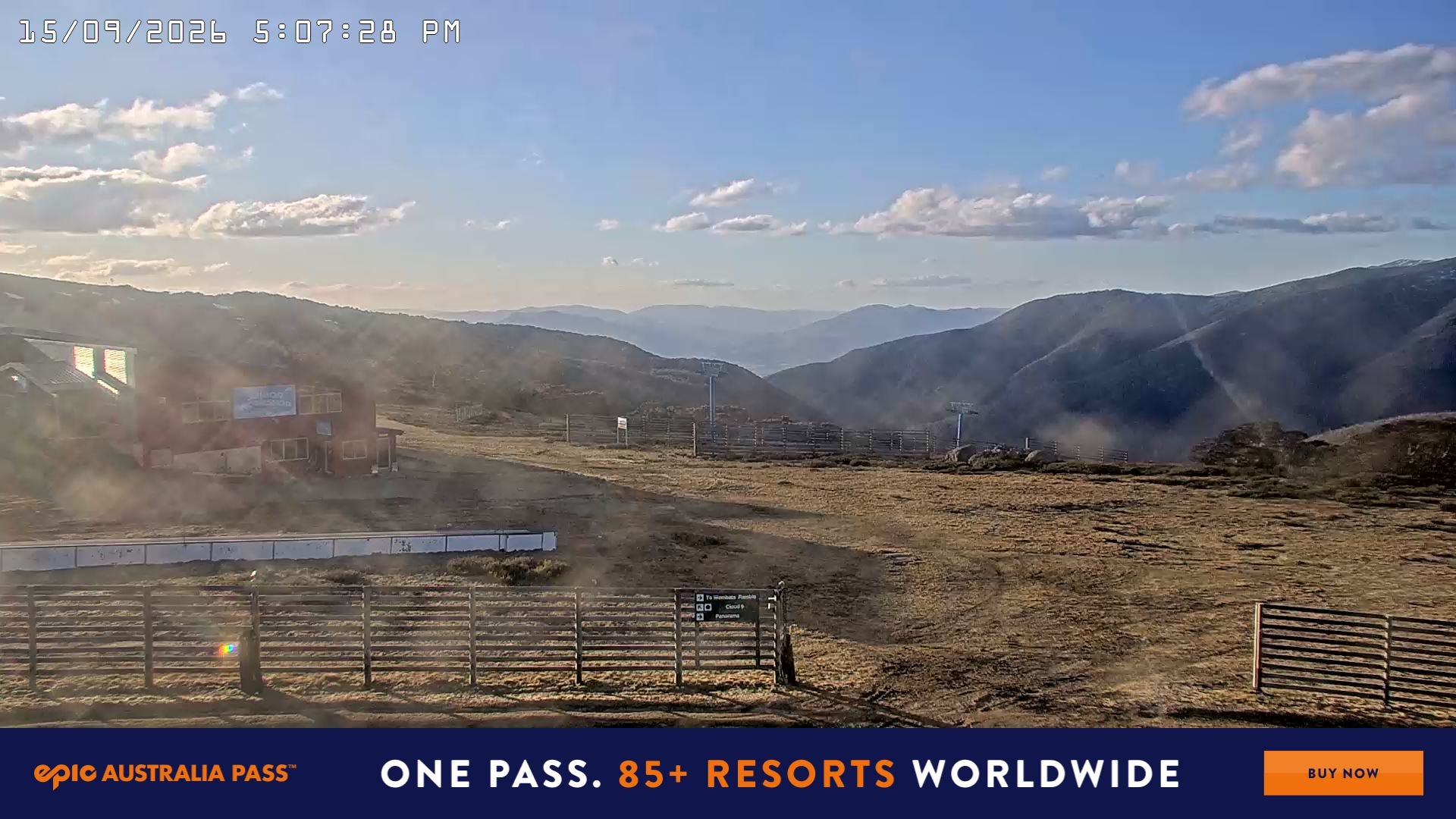 Falls Creek Cloud 9 snow cam captured at 15 September 2026 at 5:15 pm AEST