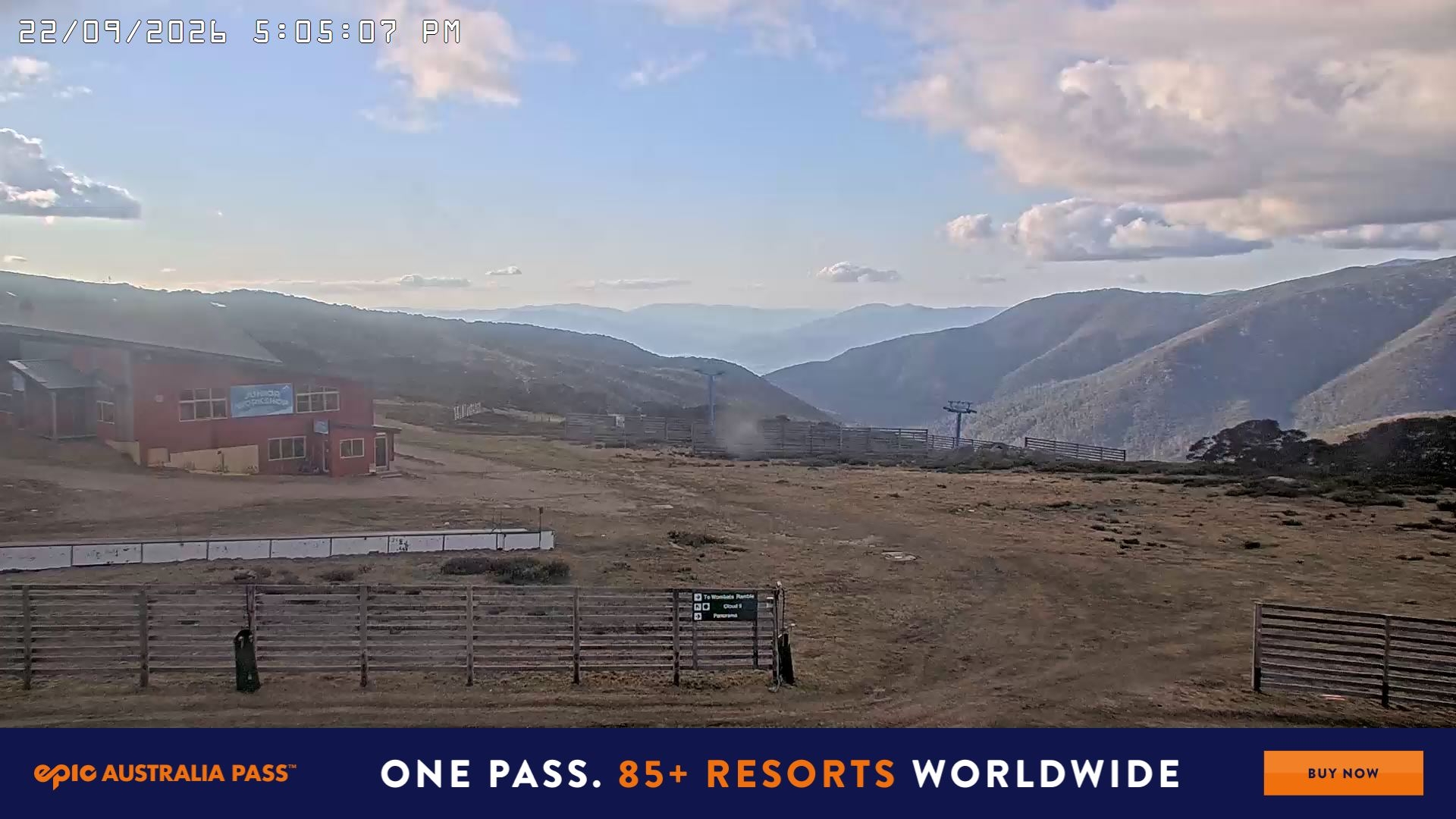 Falls Creek Cloud 9 snow cam captured at 22 September 2026 at 5:14 pm AEST