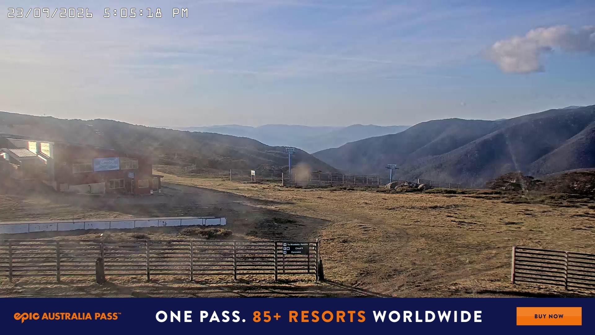 Falls Creek Cloud 9 snow cam captured at 23 September 2026 at 5:15 pm AEST
