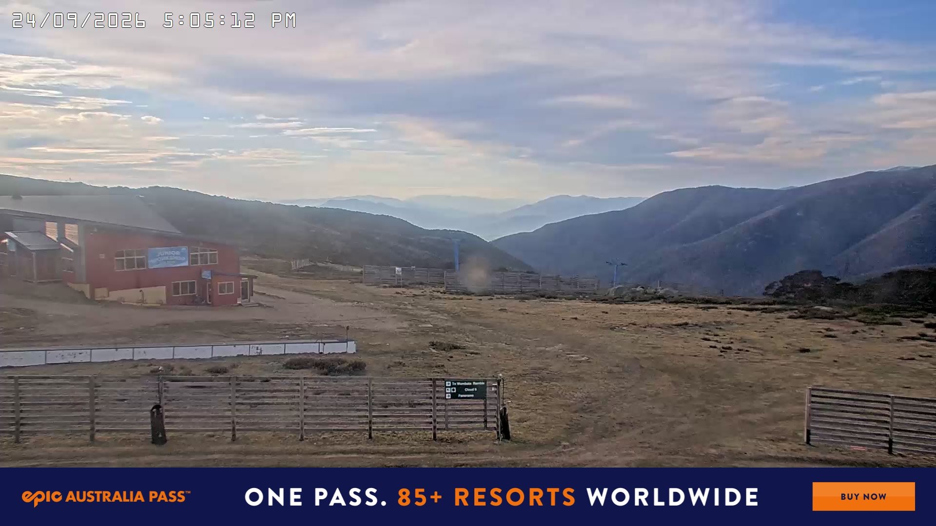 Falls Creek Cloud 9 snow cam captured at 24 September 2026 at 5:16 pm AEST