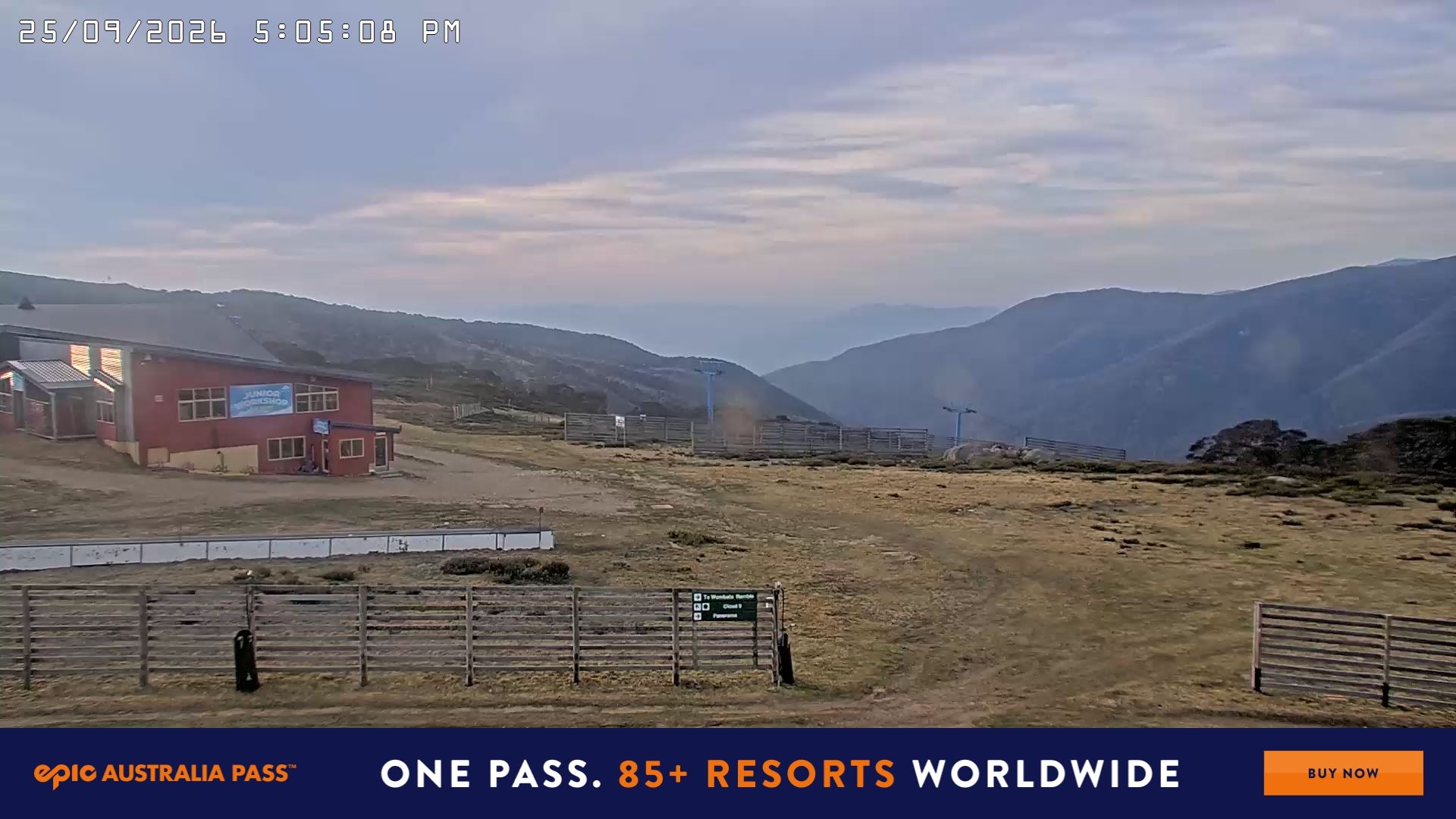 Falls Creek Cloud 9 snow cam captured at 25 September 2026 at 5:11 pm AEST