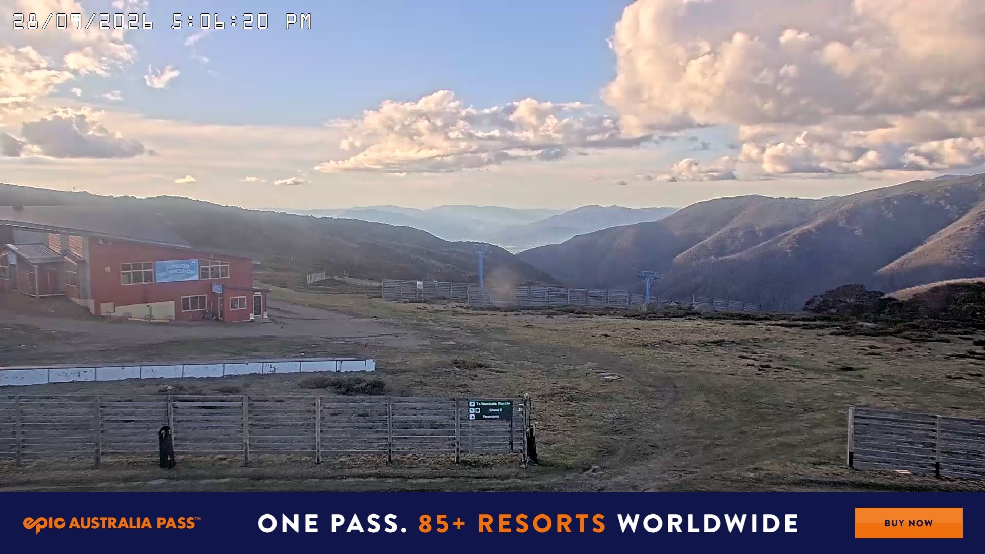 Falls Creek Cloud 9 snow cam captured at 28 September 2026 at 5:19 pm AEST