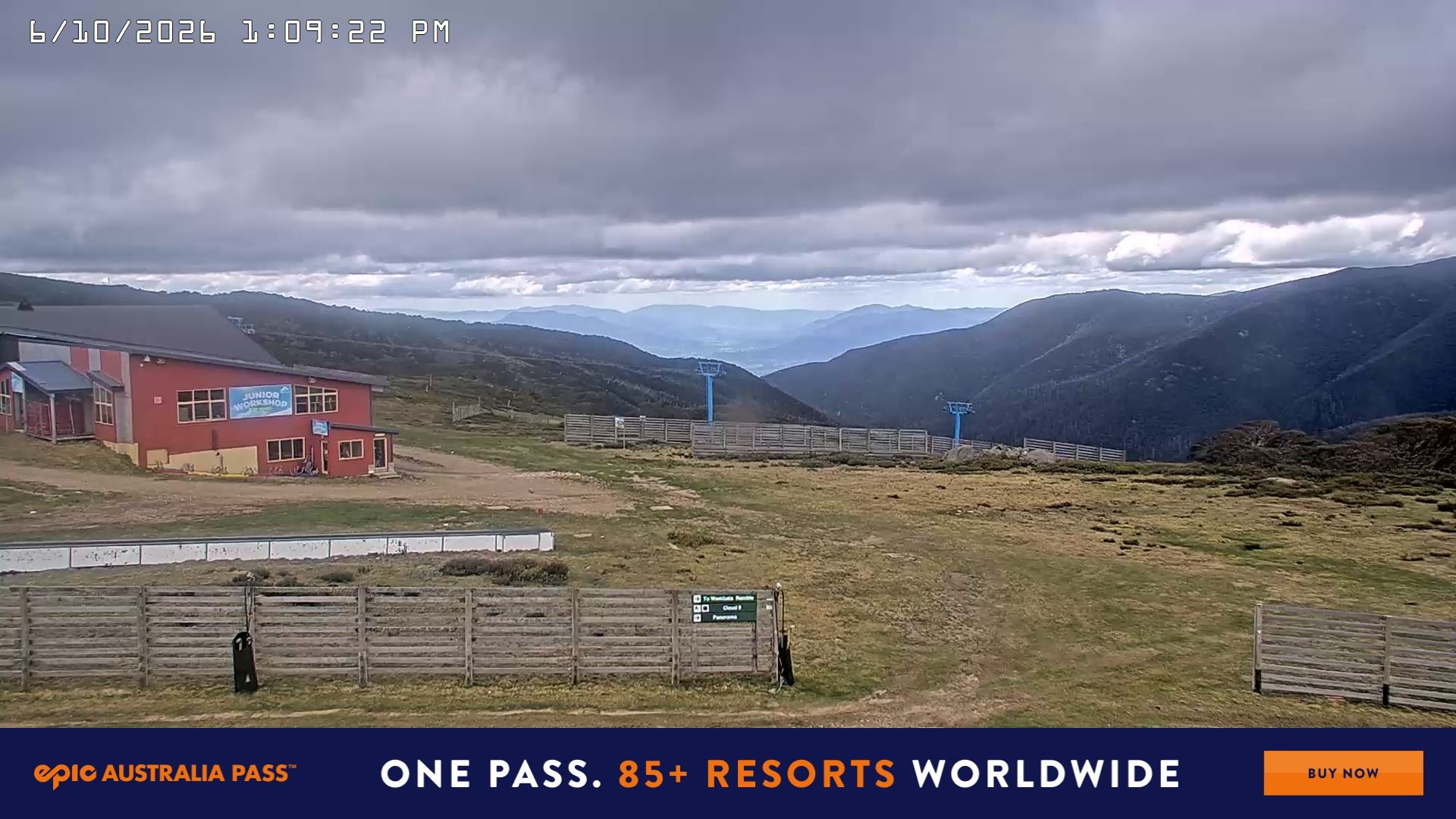 Falls Creek Cloud 9 snow cam captured at 6 October 2026 at 1:10 pm AEDT