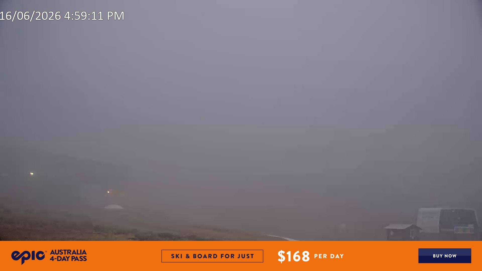 Falls Creek Scott Chair snow cam captured at 16 June 2026 at 5:01 pm AEST