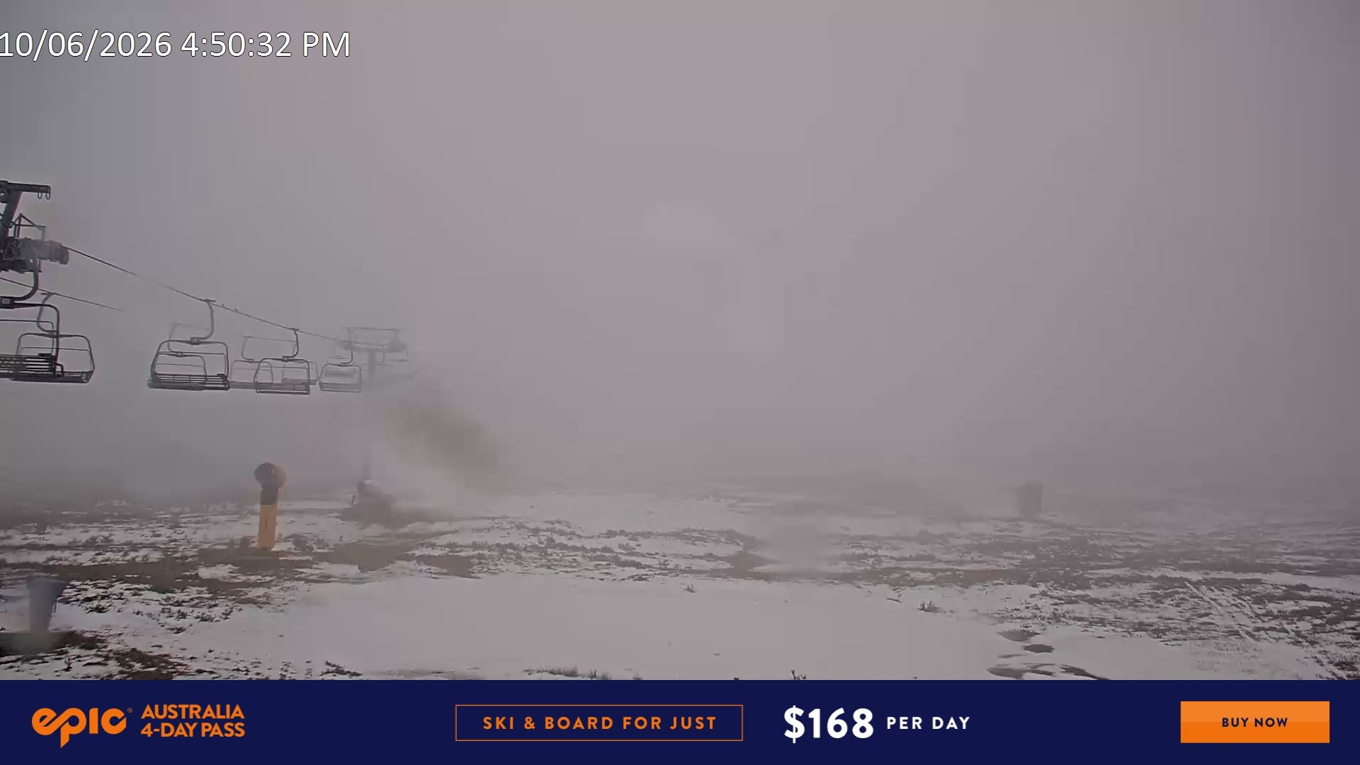 Falls Creek Ruined Castle snow cam captured at 10 June 2026 at 6:02 pm AEST