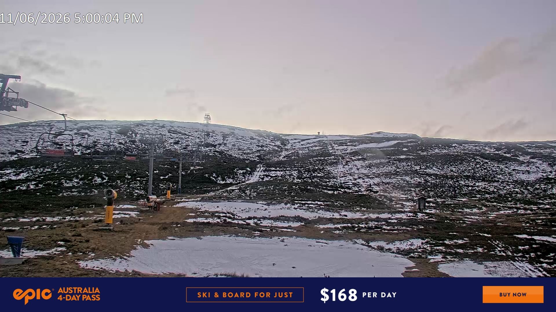 Falls Creek Ruined Castle snow cam captured at 11 June 2026 at 5:14 pm AEST