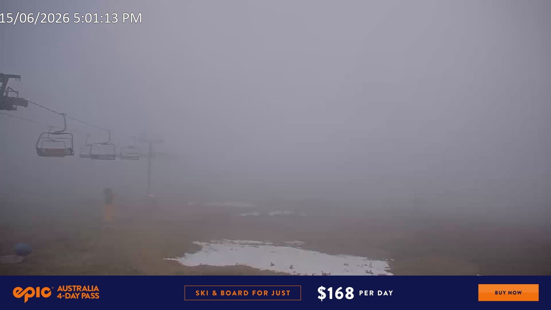Falls Creek Ruined Castle snow cam captured at 15 June 2026 at 5:13 pm AEST