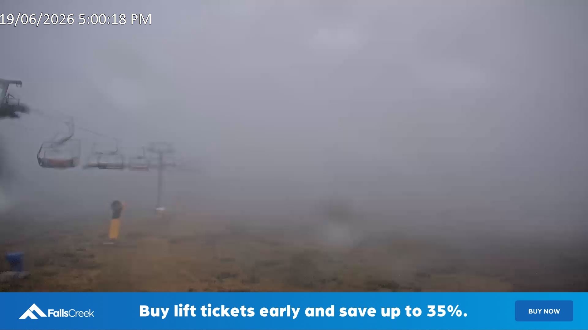 Falls Creek Ruined Castle snow cam captured at 19 June 2026 at 5:12 pm AEST