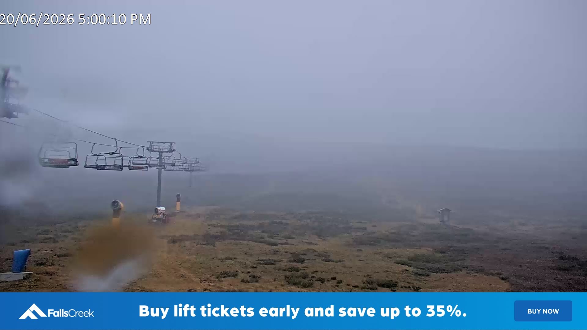 Falls Creek Ruined Castle snow cam captured at 20 June 2026 at 5:11 pm AEST