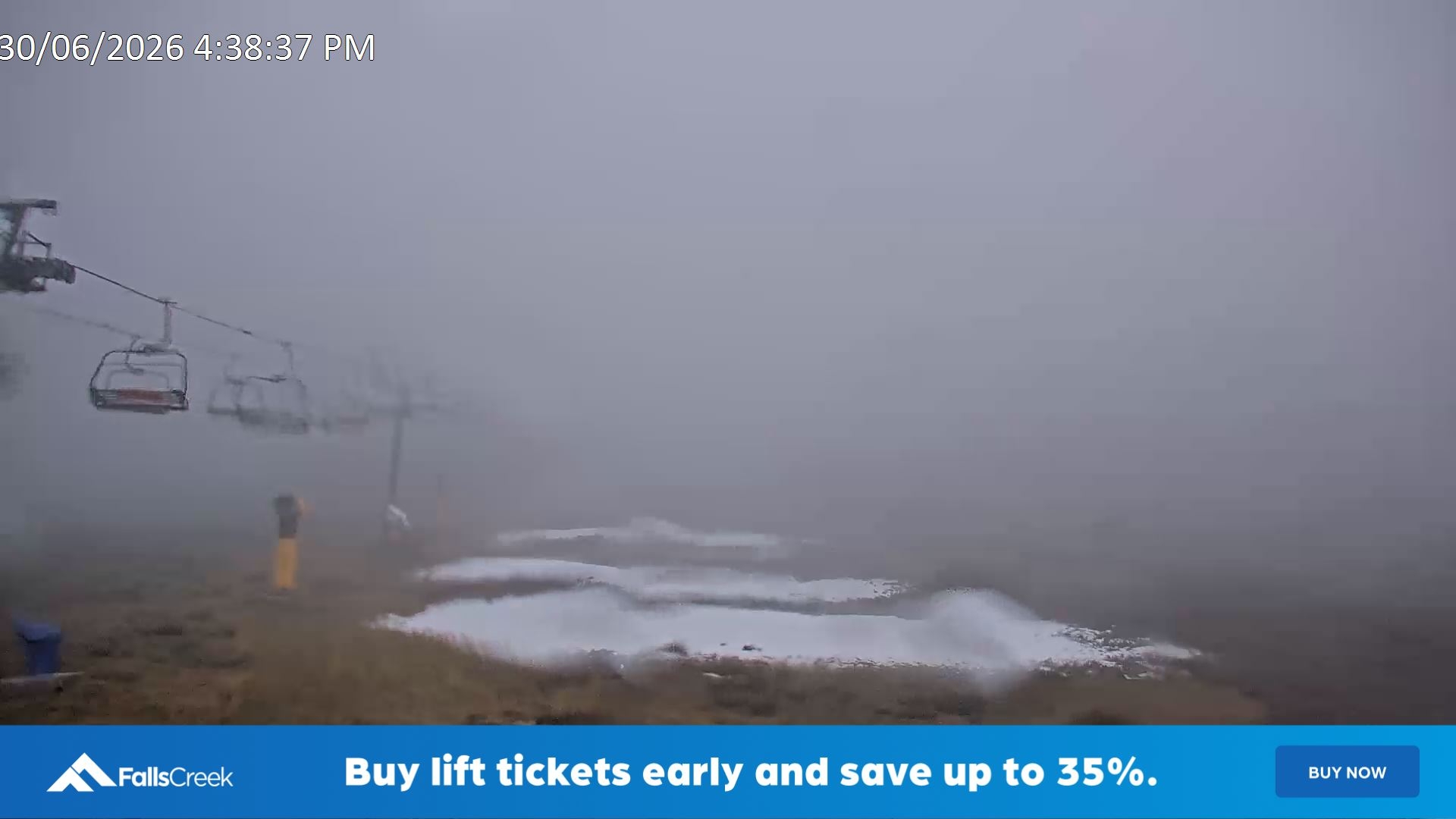 Falls Creek Ruined Castle snow cam captured at 30 June 2026 at 4:40 pm AEST