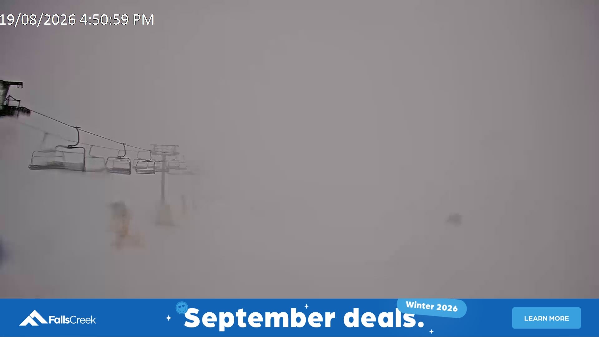 Falls Creek Ruined Castle snow cam captured at 19 August 2026 at 5:00 pm AEST