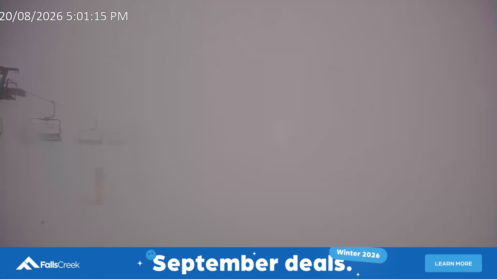 Falls Creek Ruined Castle snow cam captured at 20 August 2026 at 5:12 pm AEST