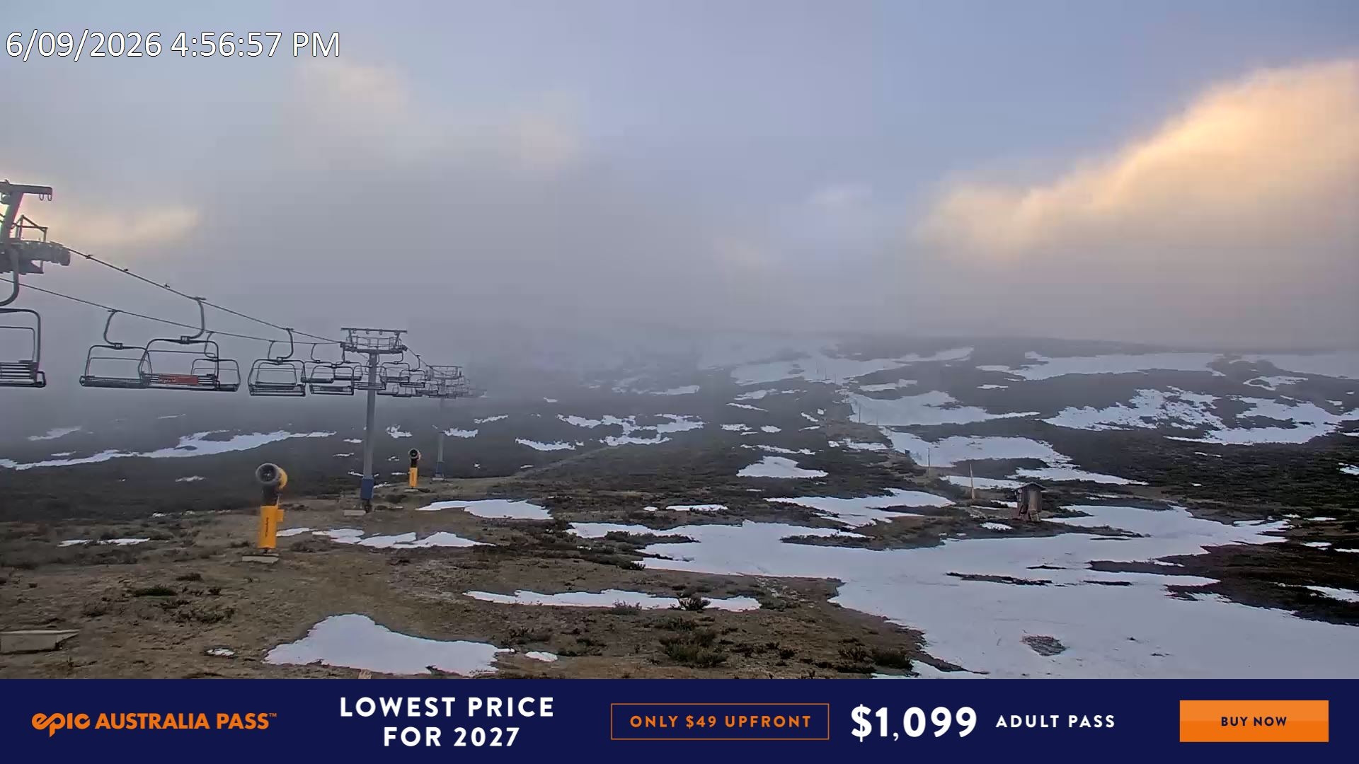 Falls Creek Ruined Castle snow cam captured at 6 September 2026 at 5:09 pm AEST