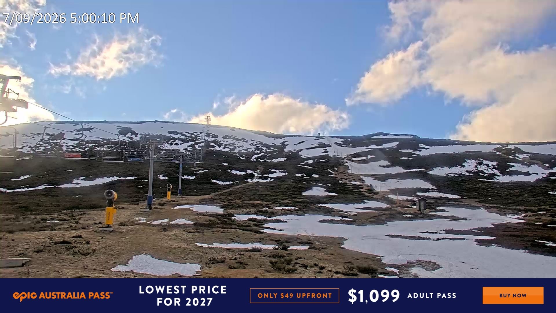 Falls Creek Ruined Castle snow cam captured at 7 September 2026 at 5:10 pm AEST