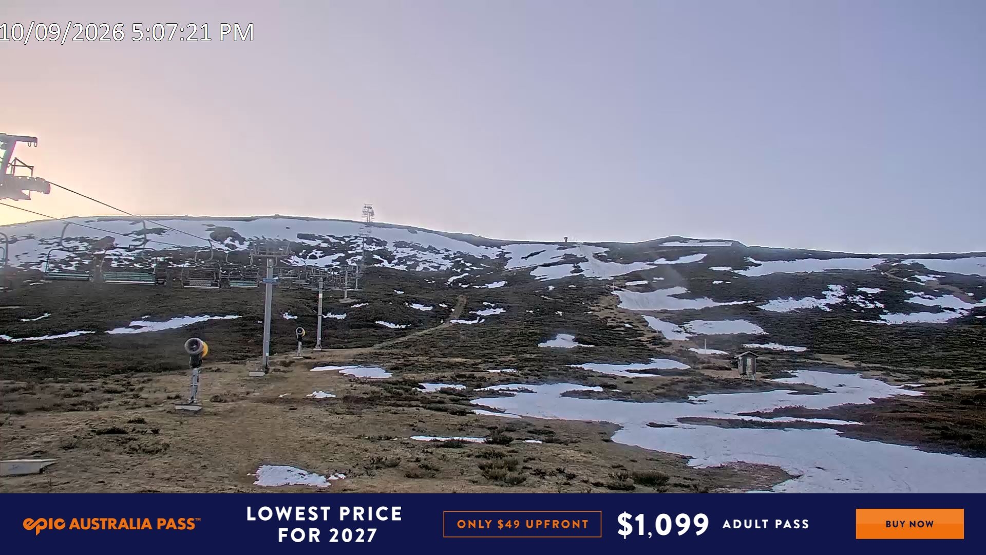 Falls Creek Ruined Castle snow cam captured at 10 September 2026 at 5:19 pm AEST