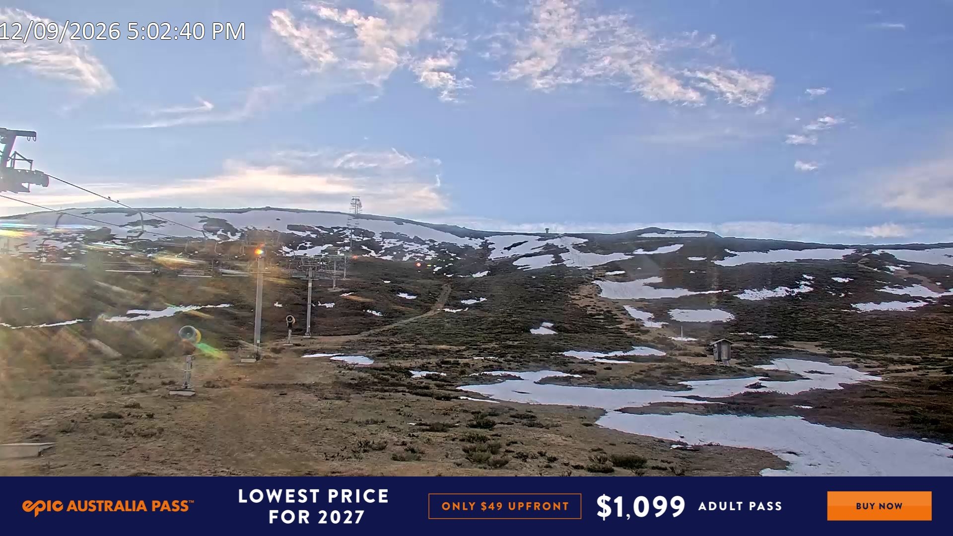 Falls Creek Ruined Castle snow cam captured at 12 September 2026 at 5:15 pm AEST