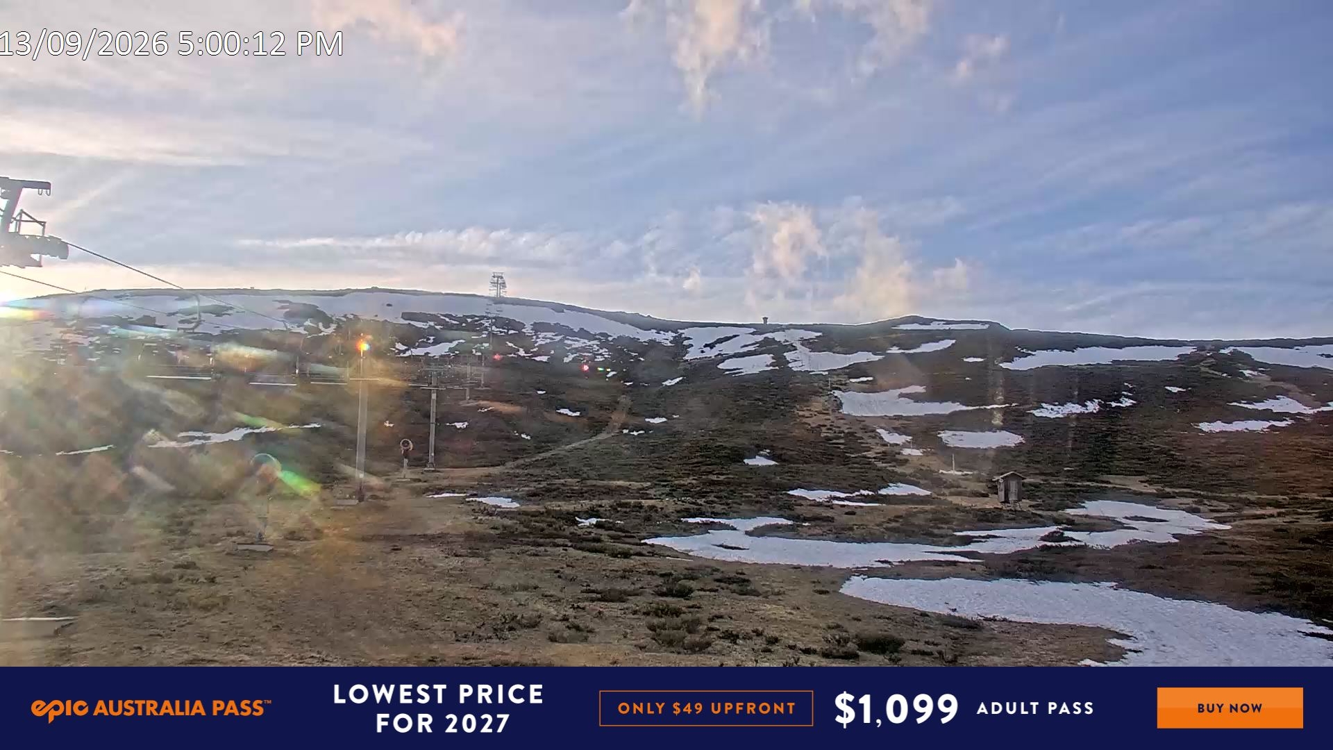 Falls Creek Ruined Castle snow cam captured at 13 September 2026 at 5:15 pm AEST