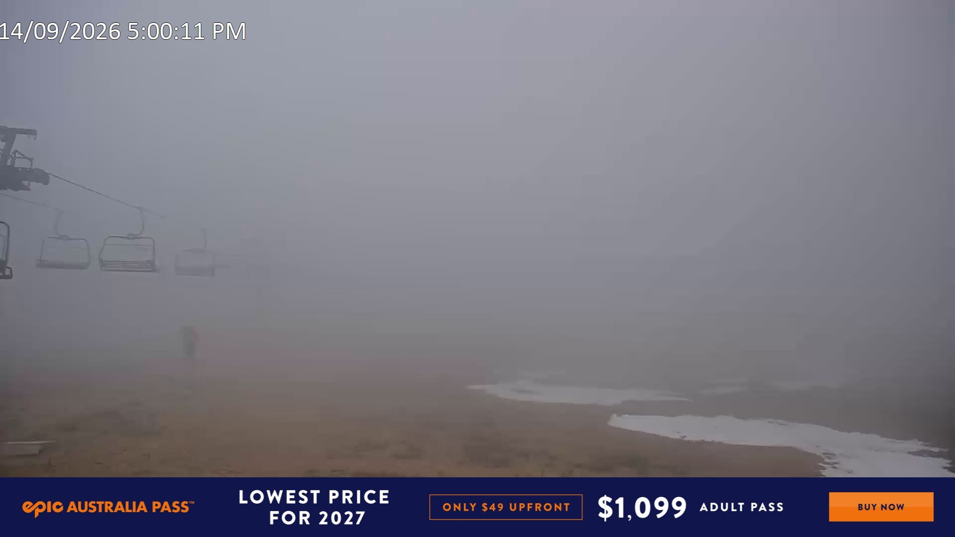 Falls Creek Ruined Castle snow cam captured at 14 September 2026 at 5:19 pm AEST