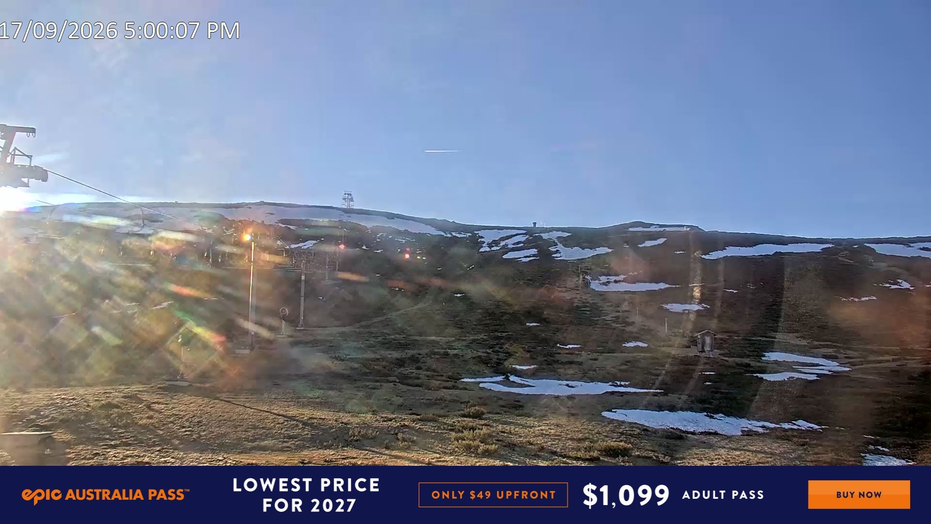 Falls Creek Ruined Castle snow cam captured at 17 September 2026 at 5:19 pm AEST
