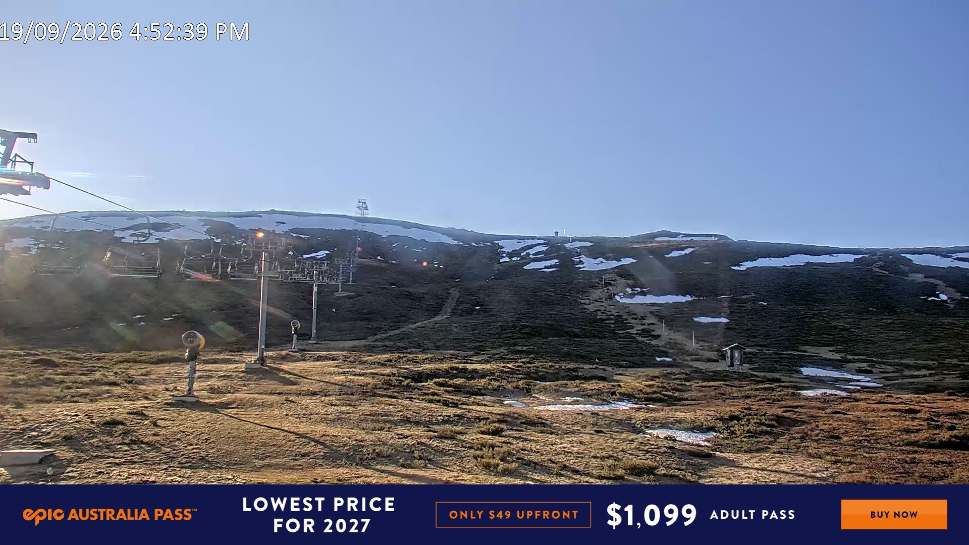 Falls Creek Ruined Castle snow cam captured at 19 September 2026 at 5:00 pm AEST