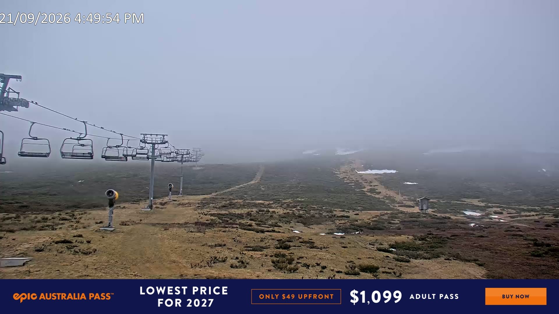 Falls Creek Ruined Castle snow cam captured at 21 September 2026 at 5:03 pm AEST