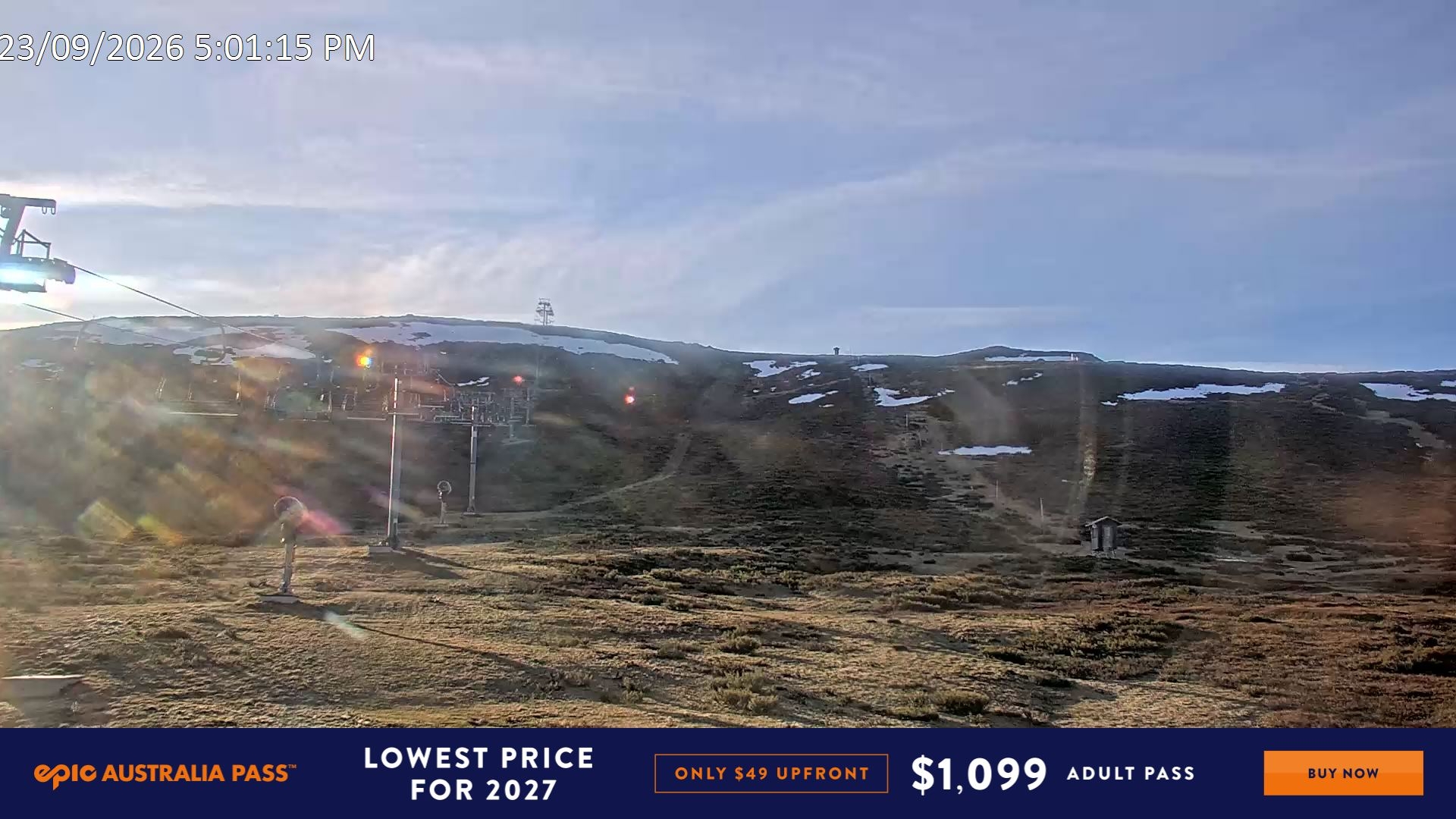 Falls Creek Ruined Castle snow cam captured at 23 September 2026 at 5:15 pm AEST