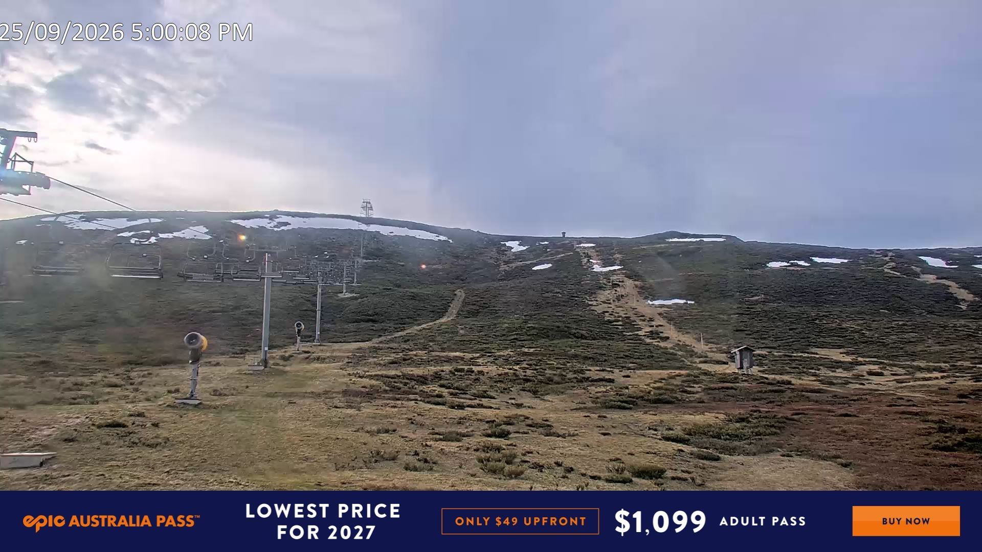 Falls Creek Ruined Castle snow cam captured at 25 September 2026 at 5:11 pm AEST