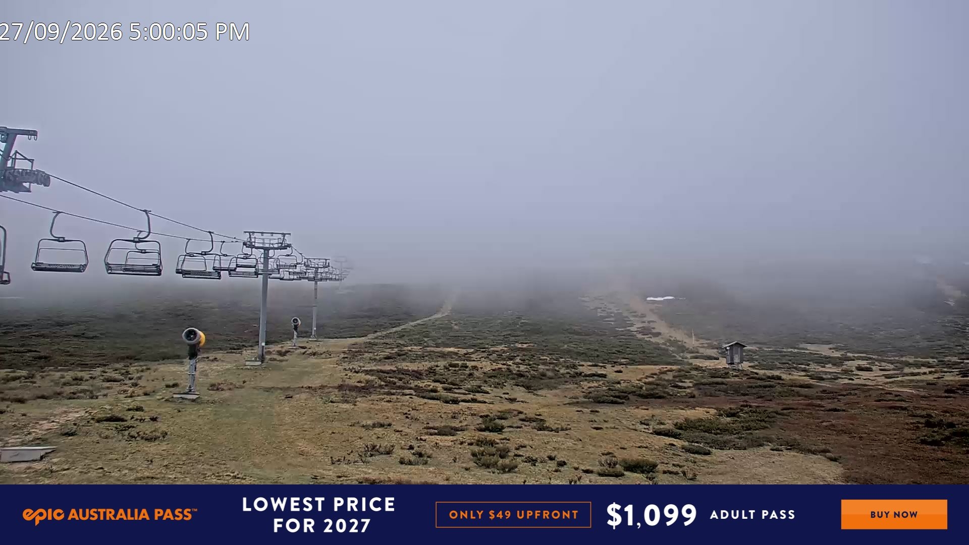 Falls Creek Ruined Castle snow cam captured at 27 September 2026 at 6:18 pm AEST